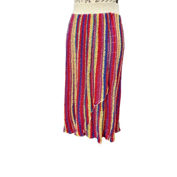 Vintage 80’s French Rags Hand Loomed Rayon Rainbow Striped Faux Wrap Midi Skirt - Picture 6 of 12